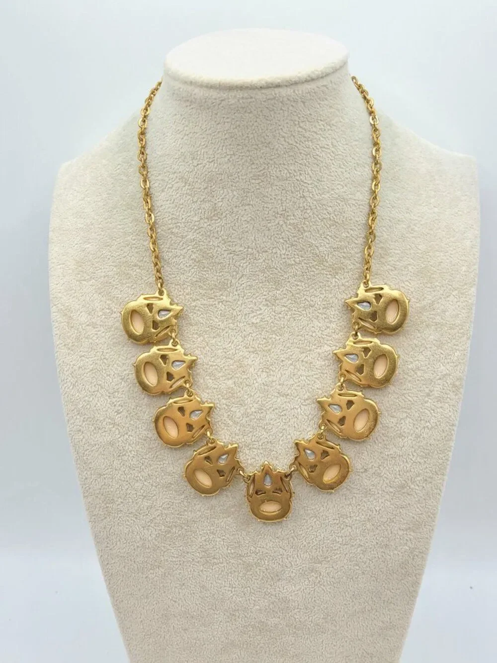 J Crew Clear Crystal Blush and White Resin Gold Tone Necklace